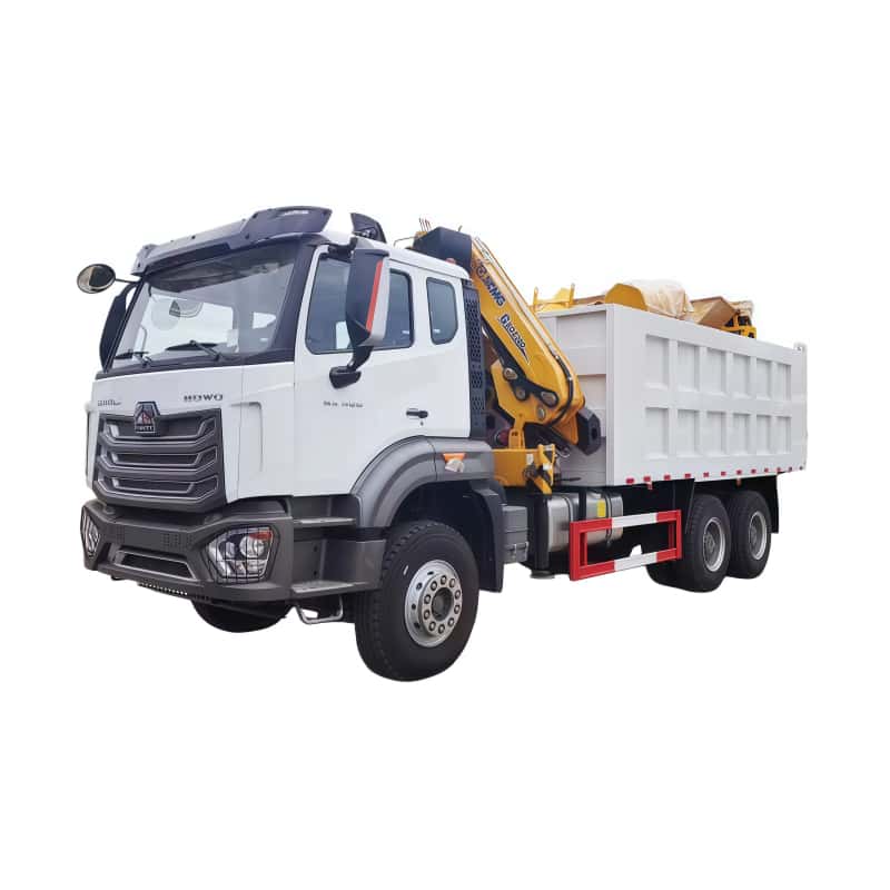 Camión volquete HOWO 6x4 de 400 CV con grúa de pluma plegable XCMG de 10 toneladas y 5 secciones.